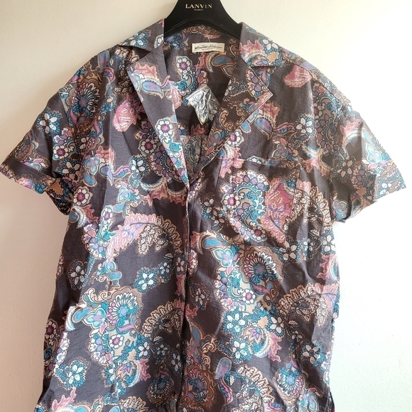 New Free People Poolside Printed Boyfriend Button Down Shirt Vintage Combo Gray - Picture 7 of 13
